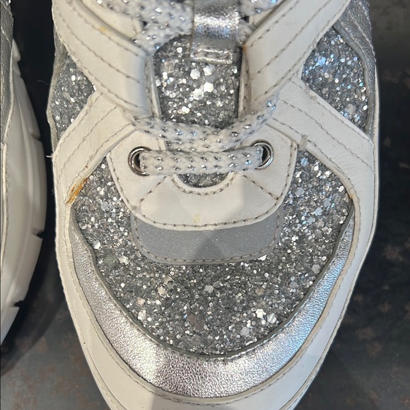 Jimmy Choo Silver Glitter and White Leather Sneakers - Picture 8 of 15